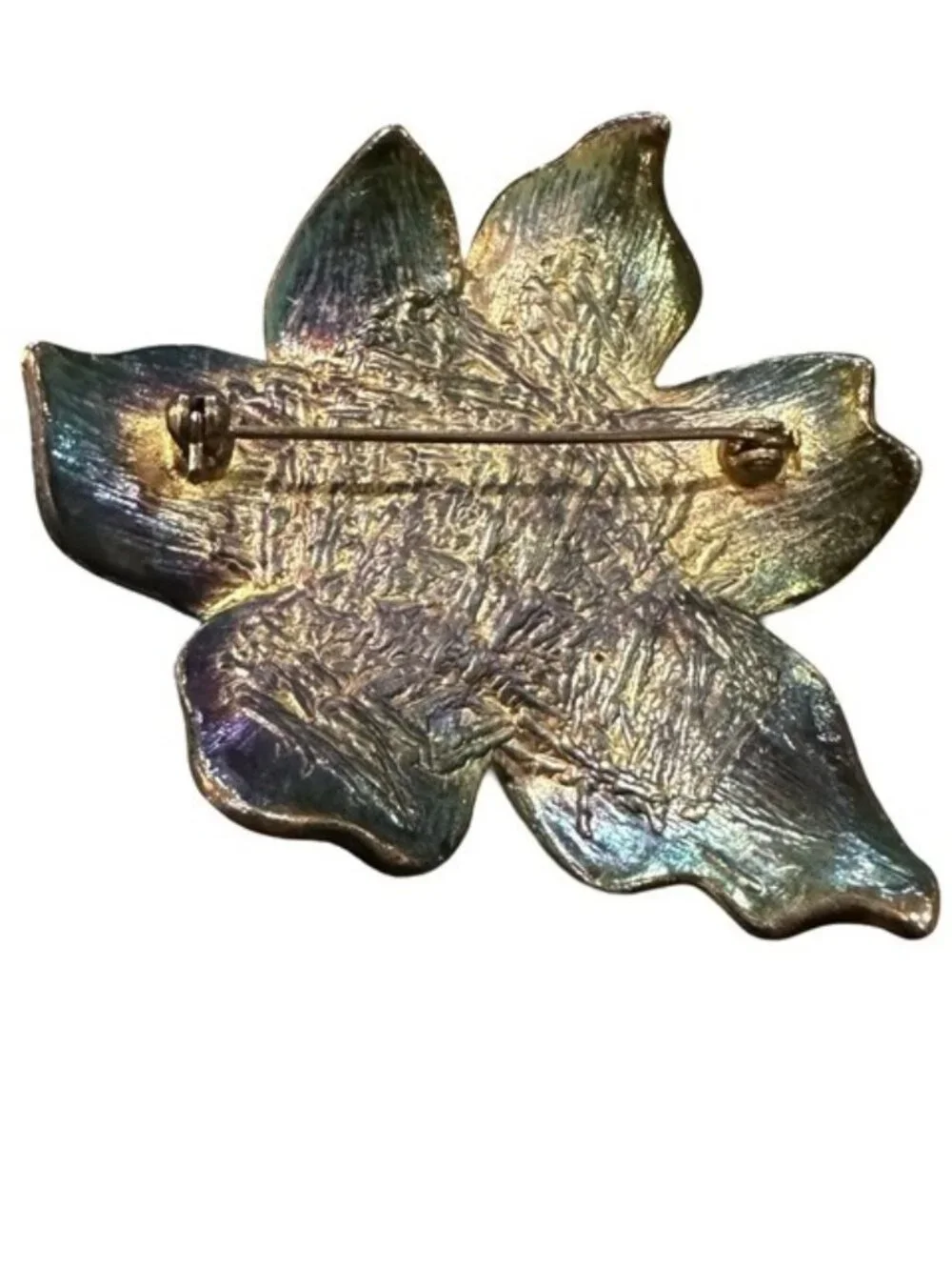 Vintage Multicolor Flower Brooch With Rhinestone Accents Gold Tone Finish